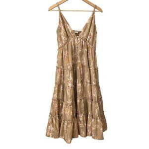 Women Boho Midi Dress Size L Ikat Tiered Empire Waiist Flowy Cottagecore Cowgirl